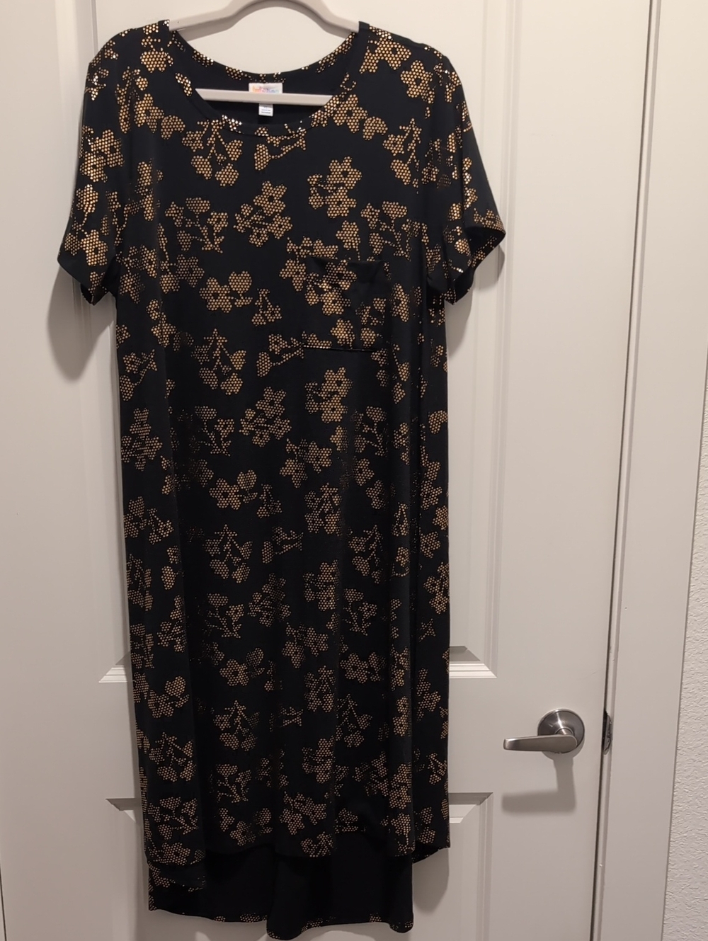 LuLaRoe Black Maxi Dress with Gold Floral Dot Print NWOT